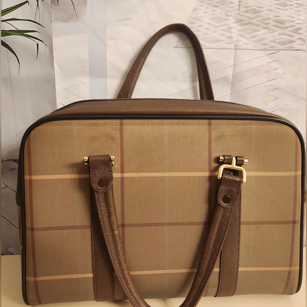Burberrys Brown Nova Check Plaid Canvas And Leather Bag. Gorgeous Vintage Bag! - Picture 2 of 16